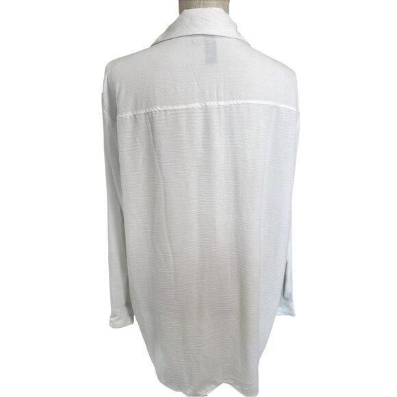 Misia White Collared Long Sleeve Button-Down Shirt With Brown Sequin Pocket XL - Picture 5 of 11